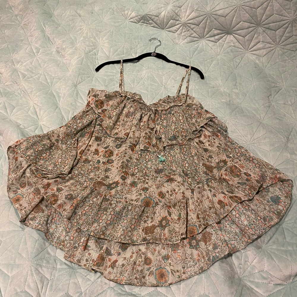 Cute sheer tank top xl tassels tie back used